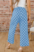 Checkered Print Elastic High Waist Wide Leg Casual Pants