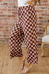 Checkered Print Elastic High Waist Wide Leg Casual Pants
