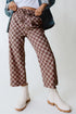 Checkered Print Elastic High Waist Wide Leg Casual Pants