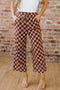 Checkered Print Elastic High Waist Wide Leg Casual Pants