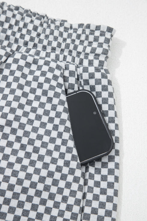 Checkered Print Elastic Waist Drawstring Pocketed Casual Shorts