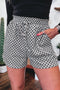 Checkered Print Elastic Waist Drawstring Pocketed Casual Shorts