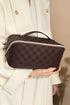 Checkered Print Faux Leather Top Handle Makeup Bag