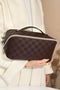 Checkered Print Faux Leather Top Handle Makeup Bag