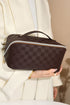 Checkered Print Faux Leather Top Handle Makeup Bag