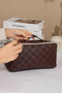Checkered Print Faux Leather Top Handle Makeup Bag