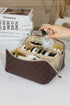 Checkered Print Faux Leather Top Handle Makeup Bag