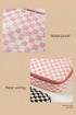 Checkered Print Faux Leather Zippered Travel Makeup Bag