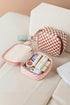 Checkered Print Faux Leather Zippered Travel Makeup Bag