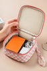 Checkered Print Faux Leather Zippered Travel Makeup Bag