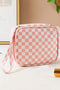 Checkered Print Faux Leather Zippered Travel Makeup Bag