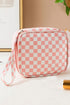 Checkered Print Faux Leather Zippered Travel Makeup Bag
