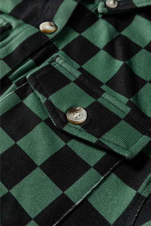 Checkered Print Flap Pocket Button Front Shacket
