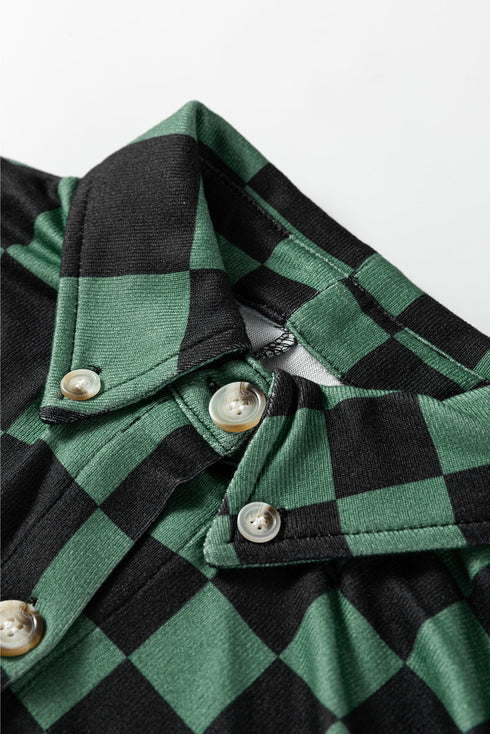 Checkered Print Flap Pocket Button Front Shacket