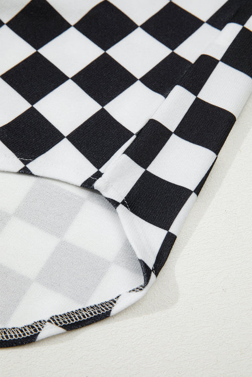 Checkered Print Flap Pocket Button Front Shacket