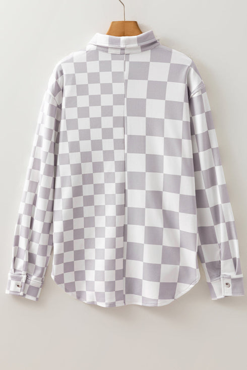 Checkered Print Flap Pocket Button Front Shacket
