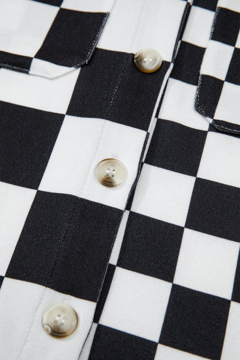 Checkered Print Flap Pocket Button Front Shacket