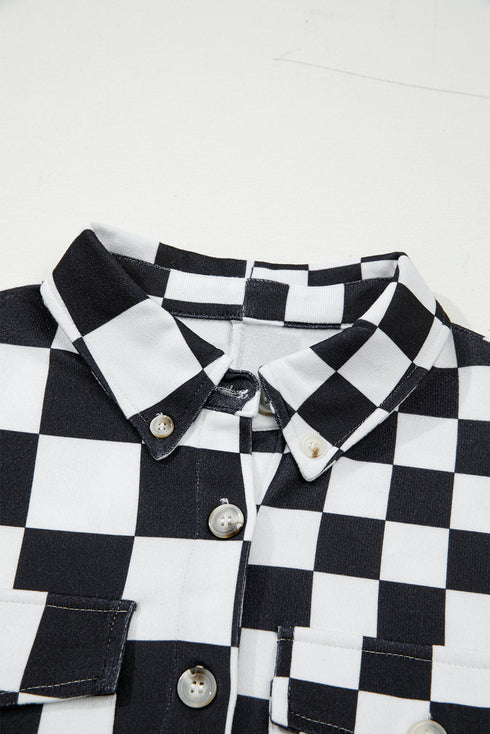 Checkered Print Flap Pocket Button Front Shacket