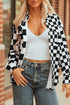 Checkered Print Flap Pocket Button Front Shacket