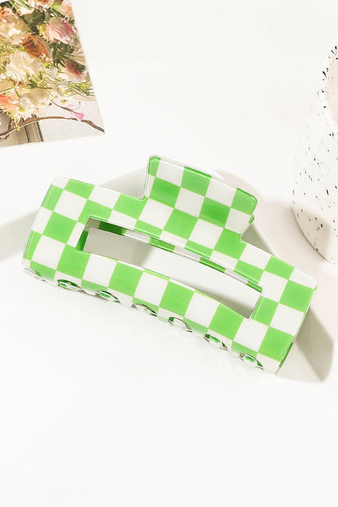 Checkered Print Geometric Hollow Out Claw Hair Clip