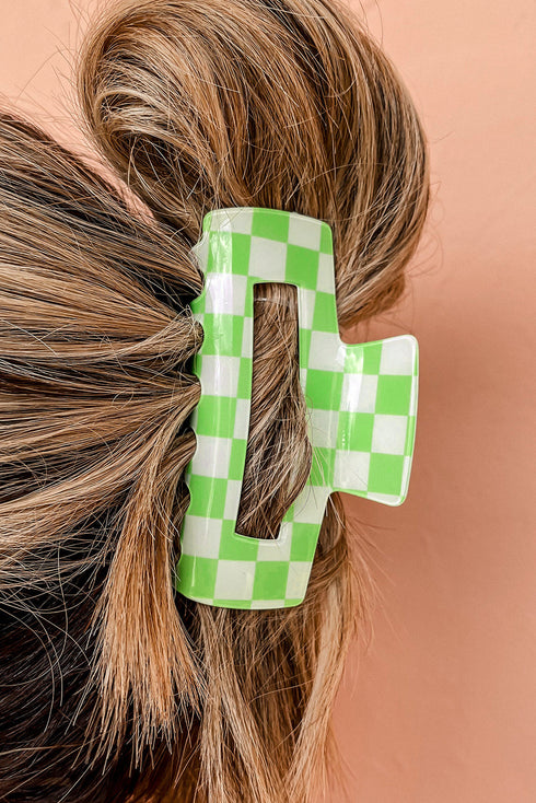 Checkered Print Geometric Hollow Out Claw Hair Clip