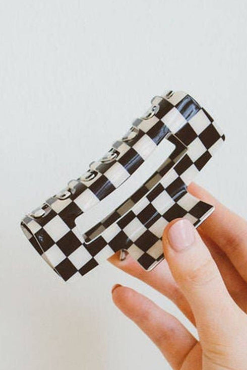 Checkered Print Geometric Hollow Out Claw Hair Clip