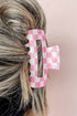 Checkered Print Geometric Hollow Out Claw Hair Clip