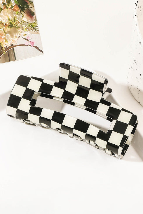 Checkered Print Geometric Hollow Out Claw Hair Clip