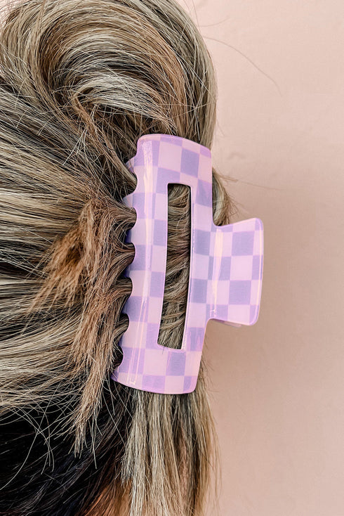 Checkered Print Geometric Hollow Out Claw Hair Clip