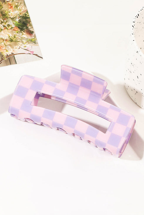 Checkered Print Geometric Hollow Out Claw Hair Clip