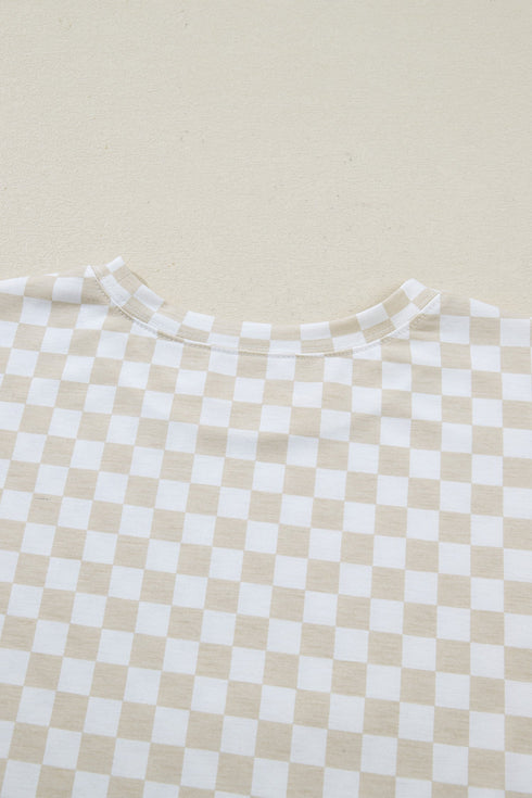 Checkered Print Half Sleeve Tee And Wide Leg Lounge Set