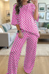 Checkered Print Half Sleeve Tee And Wide Leg Lounge Set