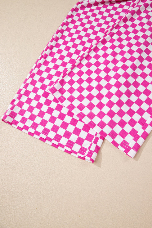 Checkered Print Half Sleeve Tee And Wide Leg Lounge Set