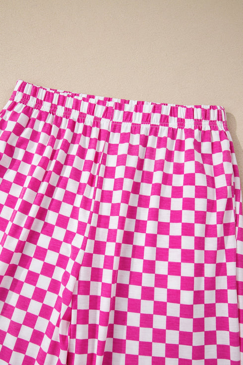 Checkered Print Half Sleeve Tee And Wide Leg Lounge Set