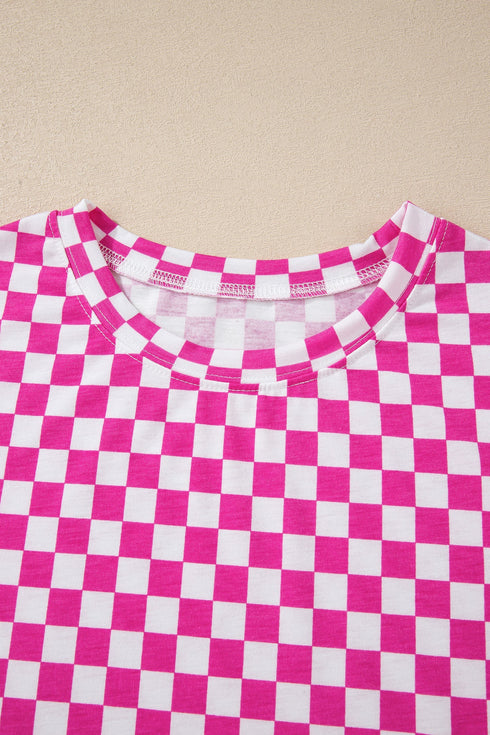 Checkered Print Half Sleeve Tee And Wide Leg Lounge Set