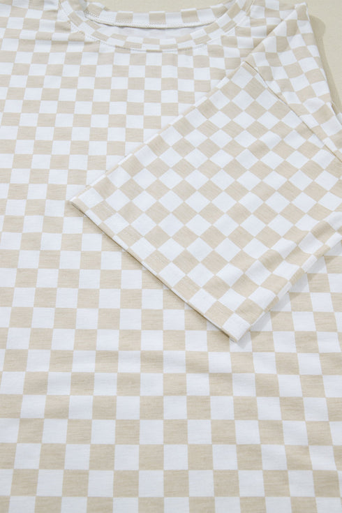 Checkered Print Half Sleeve Tee And Wide Leg Lounge Set