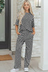 Checkered Print Half Sleeve Tee And Wide Leg Lounge Set