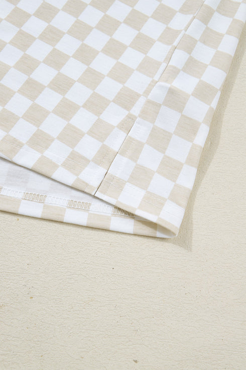 Checkered Print Half Sleeve Tee And Wide Leg Lounge Set