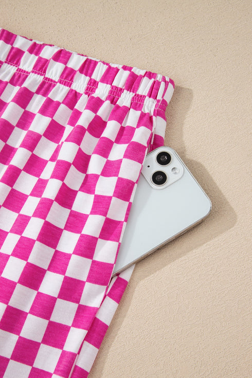 Checkered Print Half Sleeve Tee And Wide Leg Lounge Set