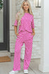 Checkered Print Half Sleeve Tee And Wide Leg Lounge Set