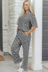 Checkered Print Half Sleeve Tee And Wide Leg Lounge Set