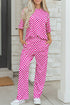 Checkered Print Half Sleeve Tee And Wide Leg Lounge Set