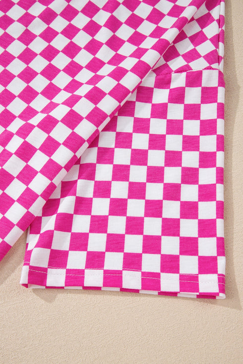 Checkered Print Half Sleeve Tee And Wide Leg Lounge Set