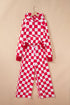 Checkered Print Half Zip Wide Leg Pant Sets