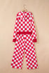 Checkered Print Half Zip Wide Leg Pant Sets