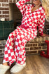 Checkered Print Half Zip Wide Leg Pant Sets