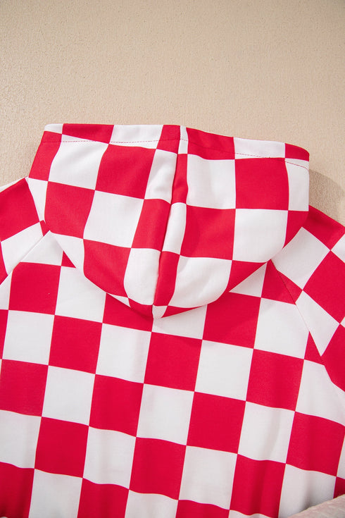 Checkered Print Half Zip Wide Leg Pant Sets