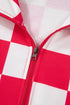 Checkered Print Half Zip Wide Leg Pant Sets