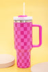 Checkered Print Handled Stainless Steel Travel Tumbler