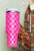 Checkered Print Handled Stainless Steel Travel Tumbler